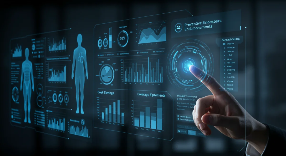 Digital dashboard showing healthcare metrics and cost-saving strategies