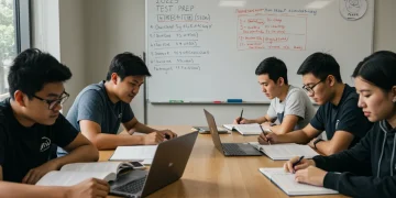 Students preparing for standardized tests in 2025 with diverse study materials.