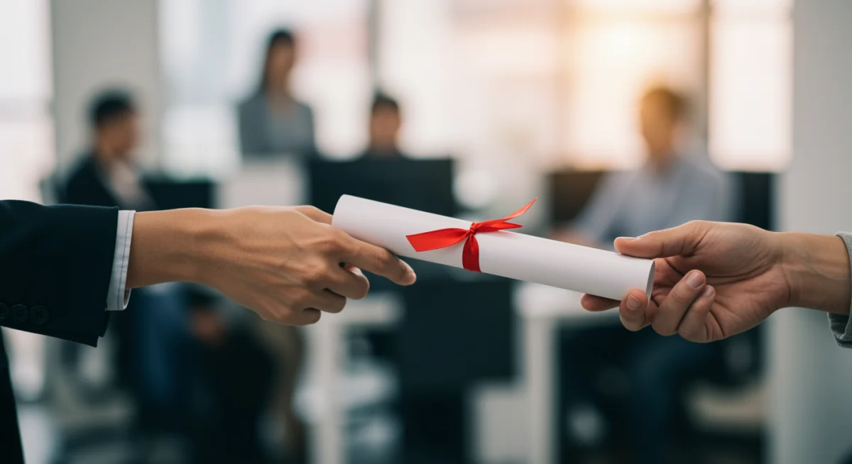 Employee receiving a degree or certification through company educational benefits