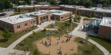Diverse K-12 school campus with federal funding overlay