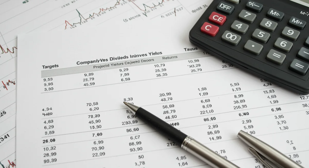 Tableau de bord financier avec calculs de dividendes et rendements projetés.
