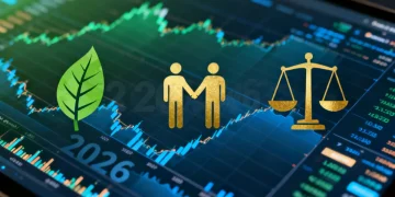 Graphiques boursiers et icônes ESG symbolisant les Fonds d'Investissement Responsable en 2026