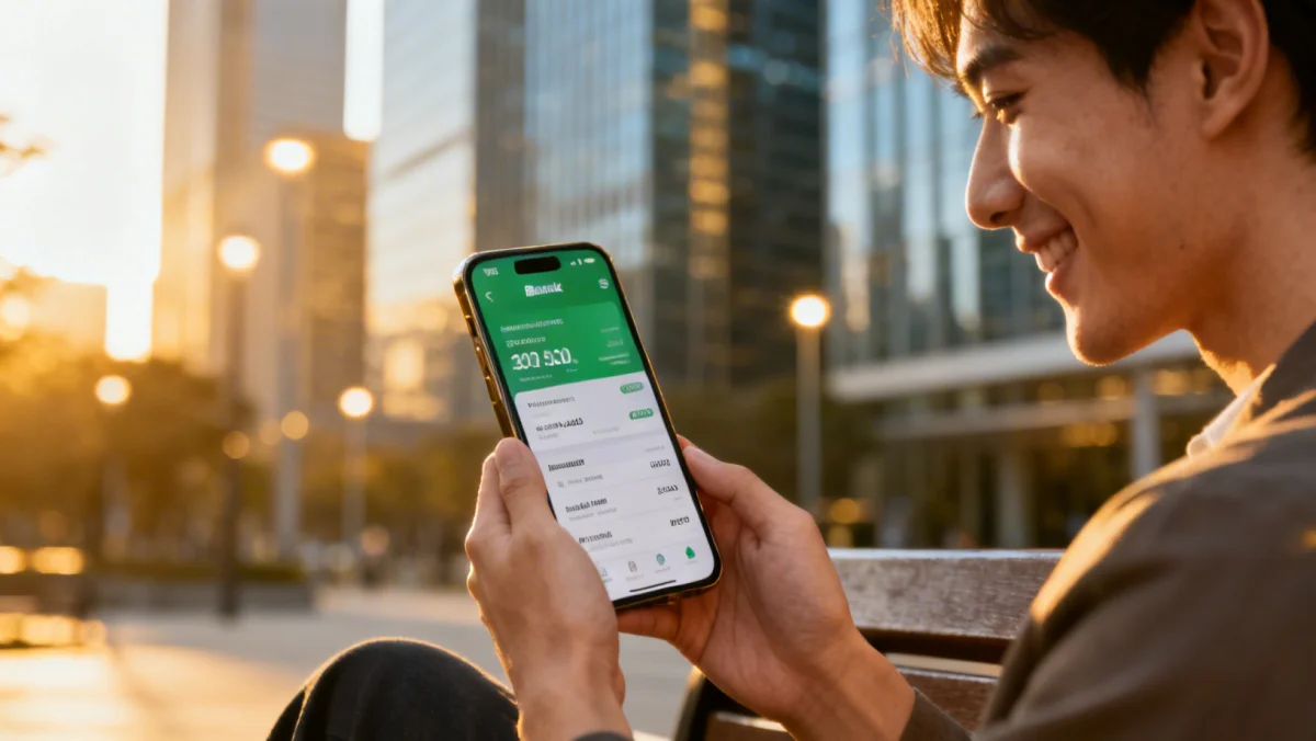 Personne utilisant une application bancaire mobile pour gérer ses finances