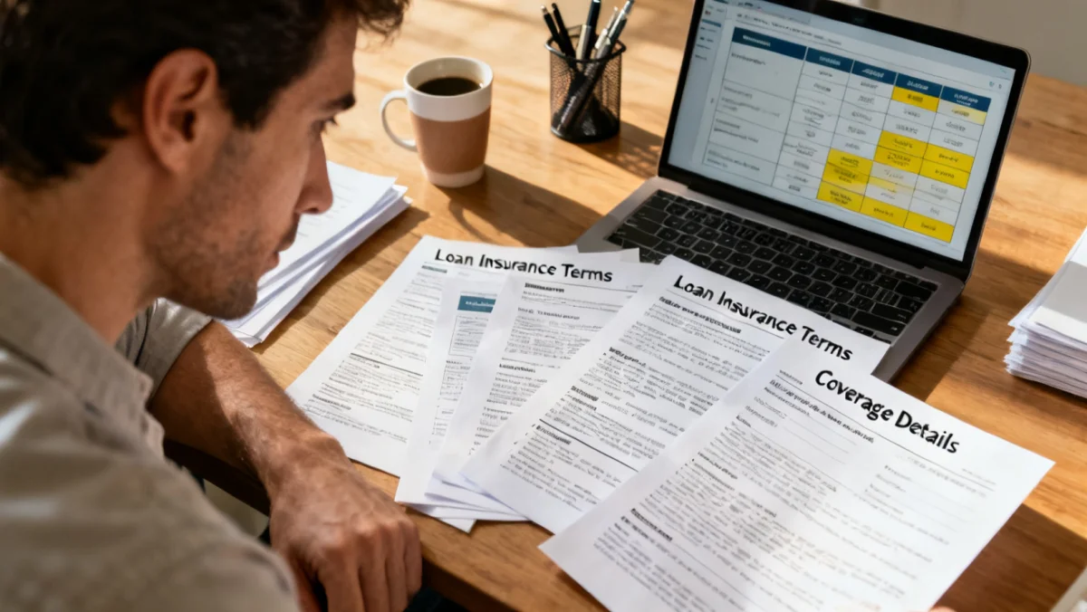 Personne comparant des offres d'assurance emprunteur sur un ordinateur portable.