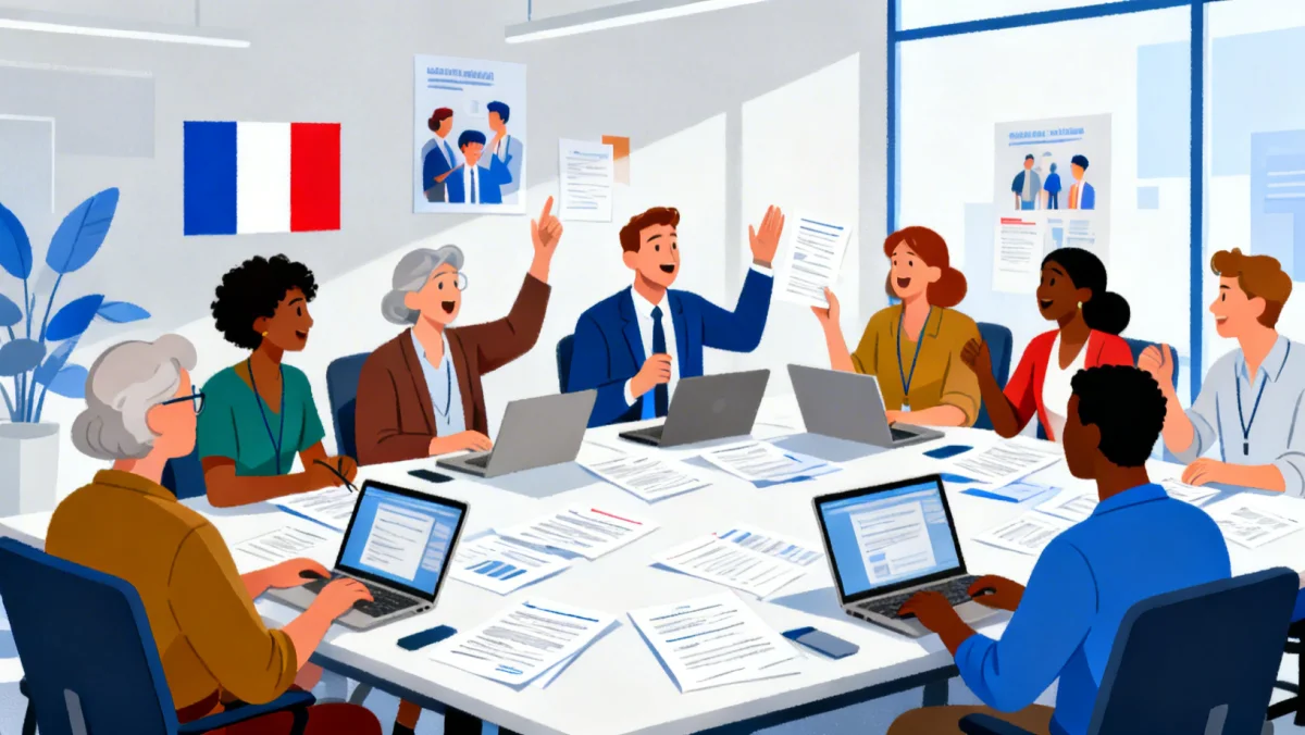 Citoyens discutant des réformes sociales, symbolisant les débats publics intenses en France.