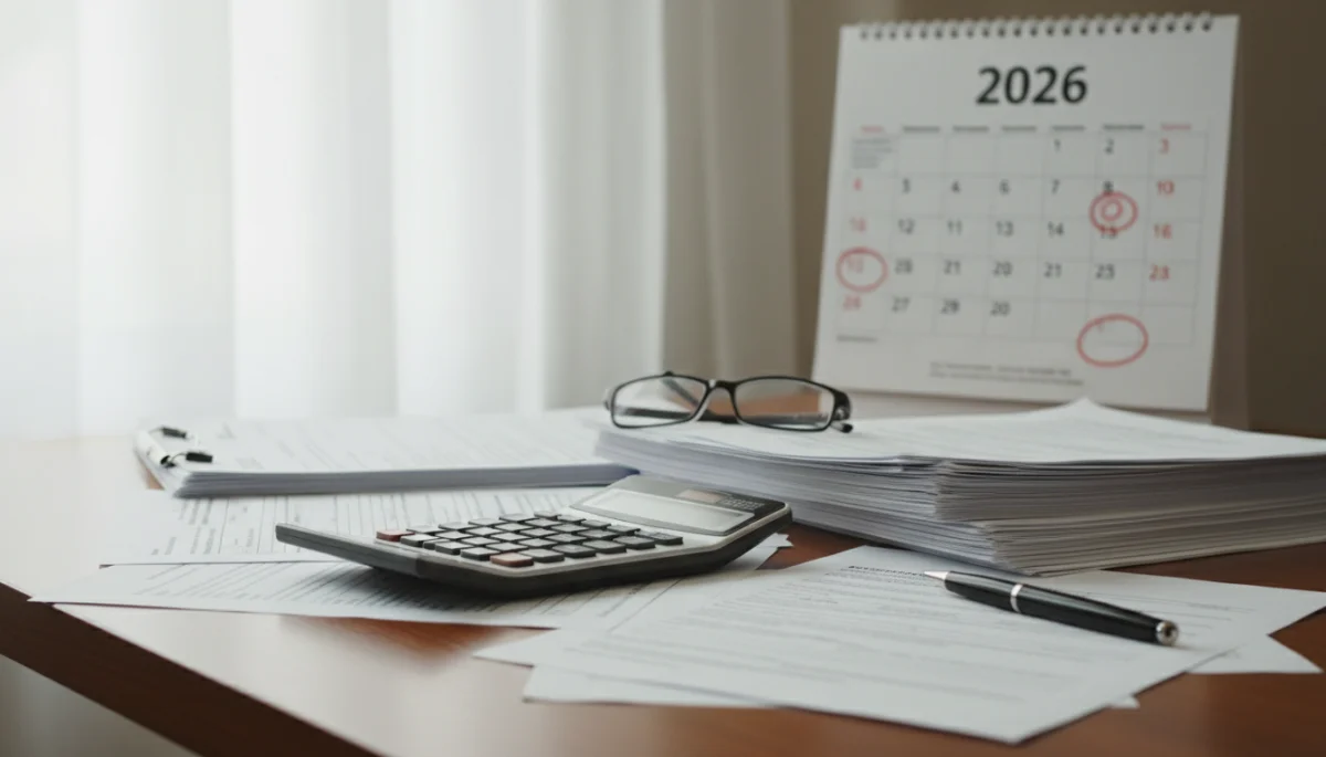 Documents administratifs et calculatrice, illustrant les démarches pour les aides au logement.