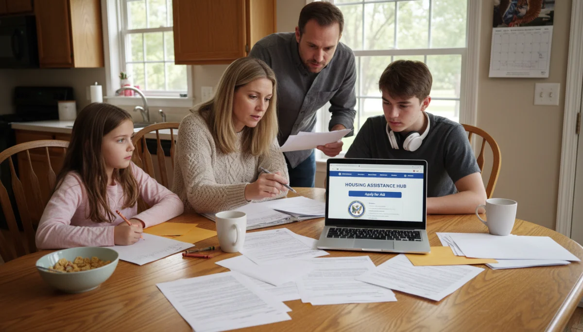 Famille étudiant les documents pour les aides au logement 2026