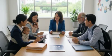 Groupe diversifié discutant des changements du RSA 2026 avec un conseiller social, symbolisant l'accompagnement renforcé.