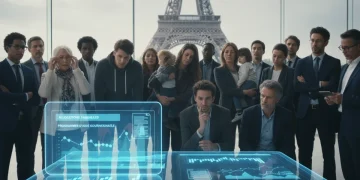 Citoyens français consultant des informations sur les aides gouvernementales de 2026 sur un écran numérique.